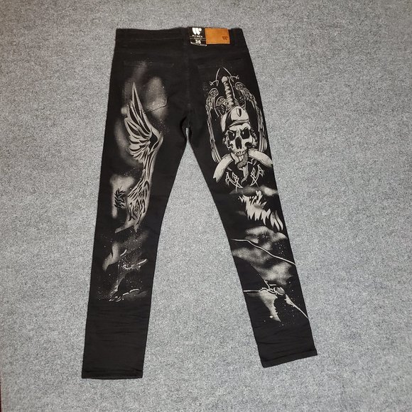 NWT Waimea Skinny Fit 36x32 (Meas 34x31 12" Rise) Death & Angels Tonal Jeans A17 - Picture 2 of 10